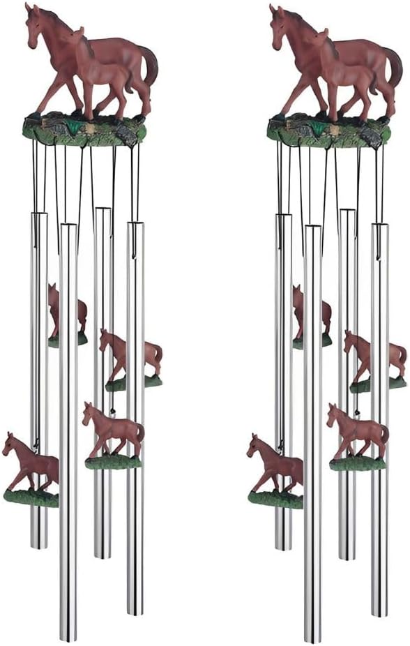 2-PC Gift Set ICE ARMOR 23" Long Round Top Brown Horse with Foal Wind Chime Figurine Statue Sculpture Ornament Decoration Home/Room/Garden Decor for Housewarming, Holidays, Christmas Special