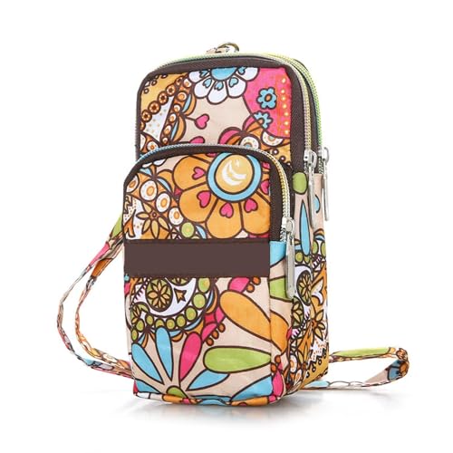 Nylon Cell Phone Wallet Outdoor Sports Sleeve Crossbody Bag Casual Wallet Fitness Floral Pattern Travel Pouch Shoulder Bag