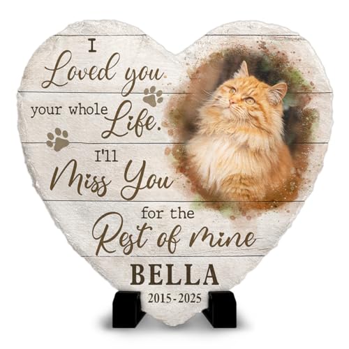 Kilyhome Personalized Heart Shaped Headstone Marker, Cat Paw Prints, Home Decor for Pet Lovers, Memorial Gifts for Cat & Dog Mom, Remembrance Gift with Optional Meaningful Quotes