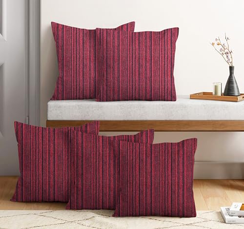 Image of NISSI Cotton Plain Cushion Covers, 16x16 inches, Set of 5, (5, Red, 16x16 inches)