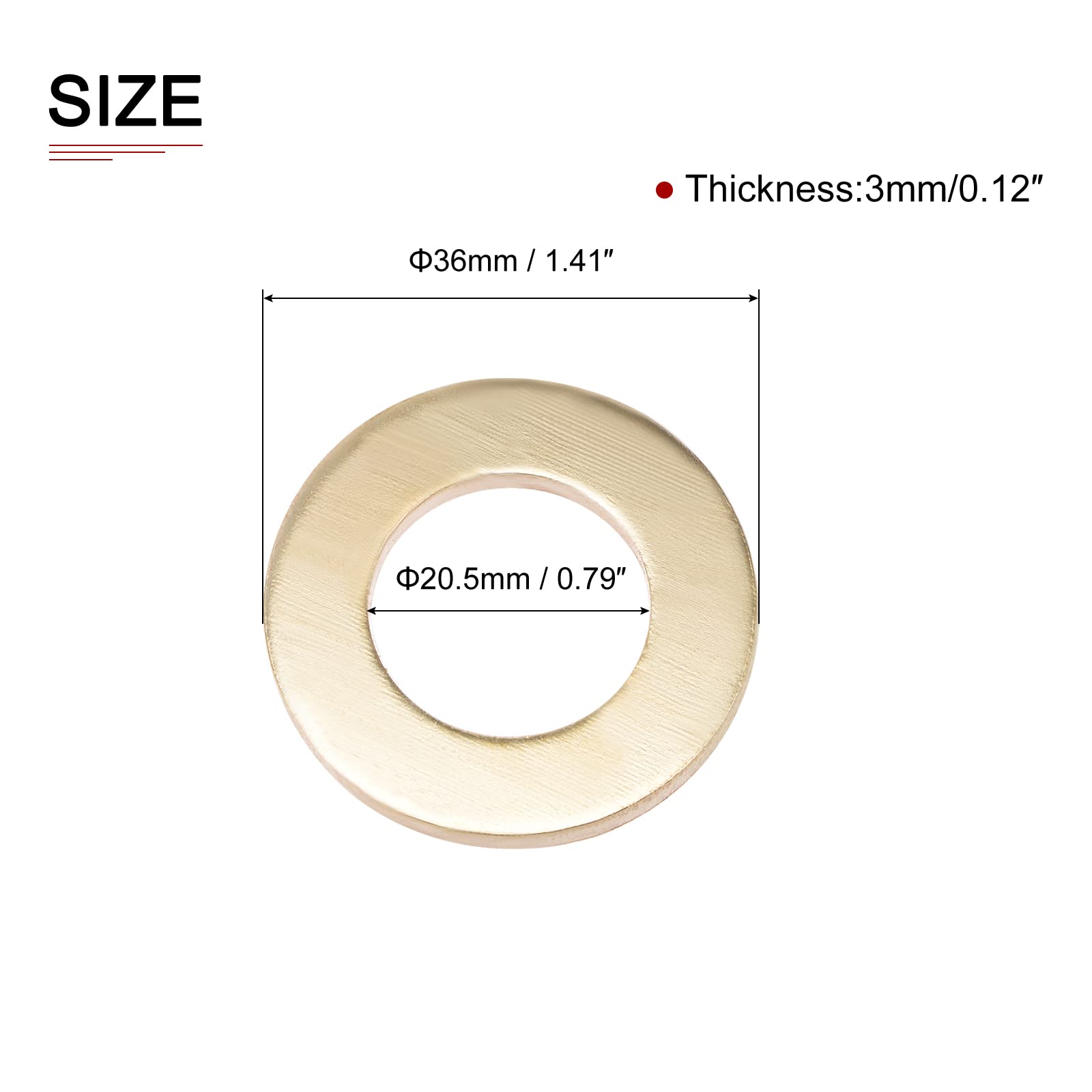 DTGN 20.5mmx36mmx3mm(IDxODxT) Flat Brass Sealing Washers - 10Pack - Good for Industrial Machinery M20 Screws - Brass Flat Ring Gaskets - Image 2