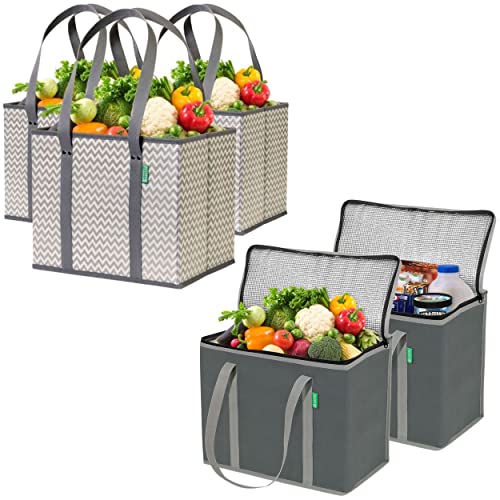 Creative Green Life Ultimate Shopping Bag 5-Pack – Reusable Grocery Box Bags (3) – Insulated Grocery Bags (2) – Premium Quality, Heavy Duty Tote Bag Set - image 1