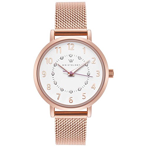 WRISTOLOGY Charlotte Numbers Womens Watch Rose Gold Petite Ladies Metal Mesh Strap Band