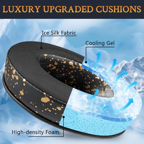Image of SOULWIT Cooling-Gel Ear Pads Cushions Replacement, for Razer Kraken 2019 /Tournament Edition /Ultimate /Kitty, Earpads for Nari /Essential /Ultimate, Kraken X /V3 X Headset - Black Gold