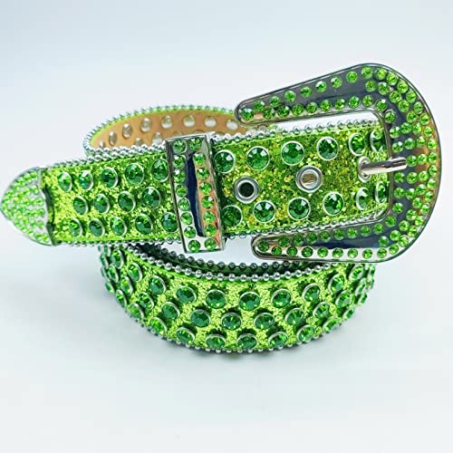 Summer Waist Belt Shinning Rhinestone Belts for Woman Men Luxurious Full Diamond Studded Waist Strap for Jeans Dress, About 115cm long, Green3