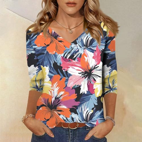 HTHLVMD Womens 3/4 Length Sleeve Tunic Tops Summer Fall Outfits 2025 Three Quarter Sleeve Casual V Neck T Shirts for Women