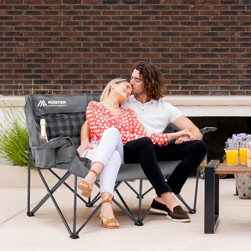 Huskfirm Double Camping Chairs Padded Loveseat Chair for 2 Person - Heavy Duty Oversized Camping Couch for Adults Outdoor Lawn Beach - Portable Folding Sofa with Cup Holders and Carry Bag の商品画像 6