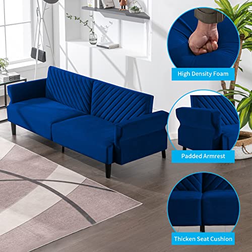 Mjkone Convertible Futon Sofa Bed | Modern Loveseat | Folding Upholstered Sleeper Sofa With Adjustable Backrest & Armrest For Living Room Apartment Office Small Space (Blue) #TOP5