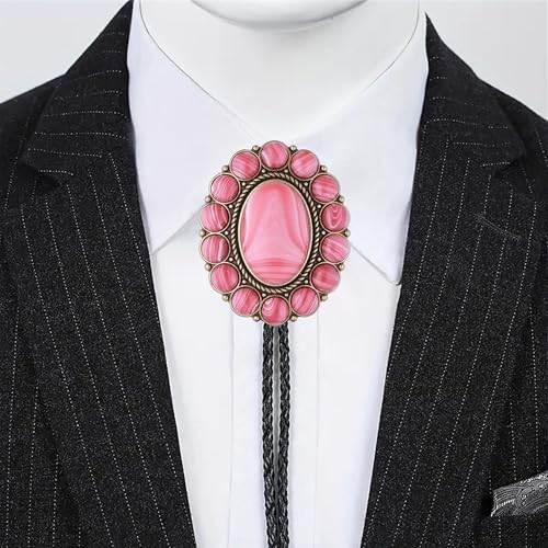 Image of GelConnie Bolo Tie for Men Women Western Cowboy Turquoise Leather Necktie | Natural Stone Bolo Tie Necklace for Women Rodeo Cowboy Leather Necktie Native American Western Cowgirl Ties Adjustable Cord