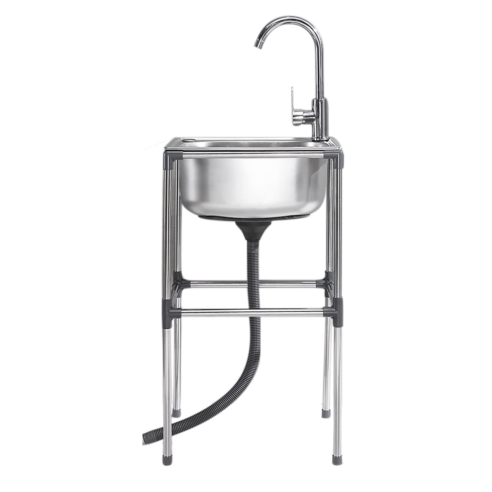 Évier de cuisine autoportant en inox 37x31cm avec robinet et égouttoir