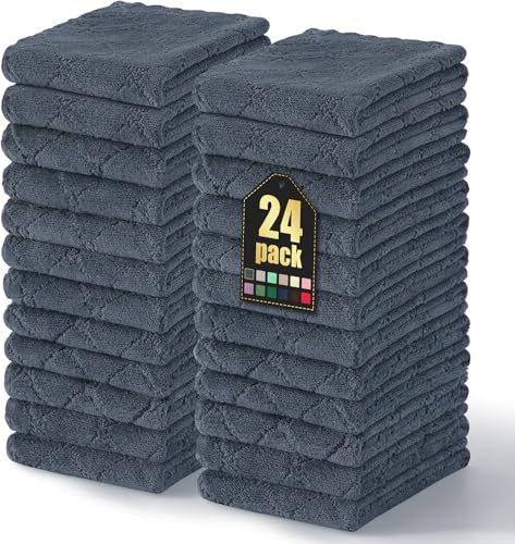 Homaxy 24 Pack Super Soft Absorbent Dish Towels, 10" x 20", Dark Grey