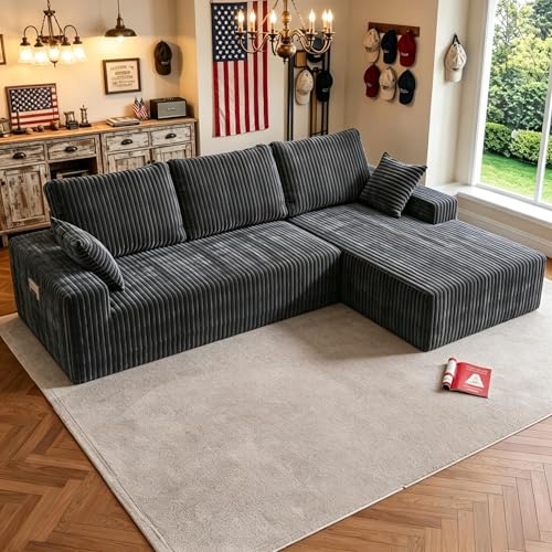 Image of Modular Sectional Sofa Couches L-Shape Couch 3 Seat Modular Sofa Memory Foam Sectional Couches for Living Room (Gray, 108 inch+Right Chaise)
