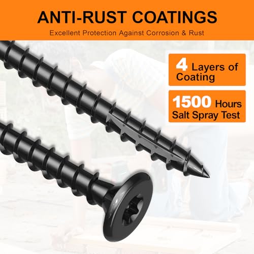 Image of #8 x 1-5 /8 inch Deck Screws, 500Pcs Star Drive Wood Screws, Rust Resistant Timber Screws for Timber /Log /Landscaping Wood, T20 Star Bit Included, Black
