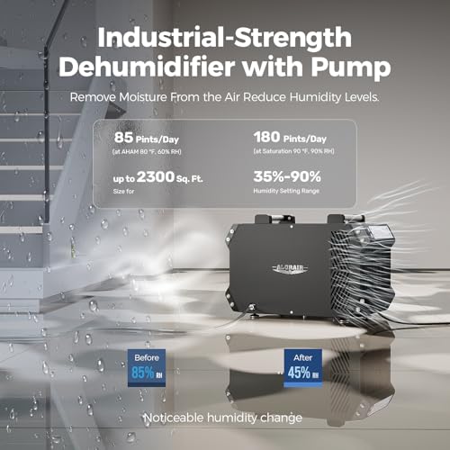 Image of ALORAIR 180 PPD Dehumidifier with Pump for Crawl Space and Basement | Automatic Defrost, Memory Start, Up to 2,300 Sq. Ft., with Drain Hose, cETL Listed, for Commercial Use