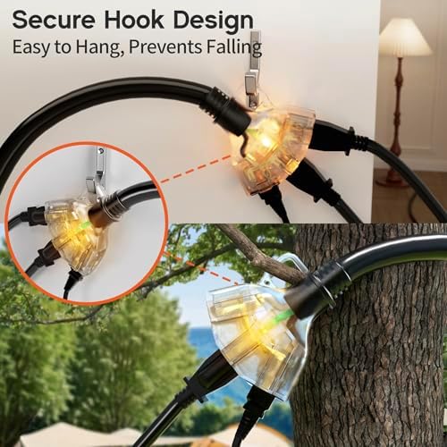 Deeklify 6FT 16 Gauge Black Outdoor Extension Cord with Multiple Outlets - 3