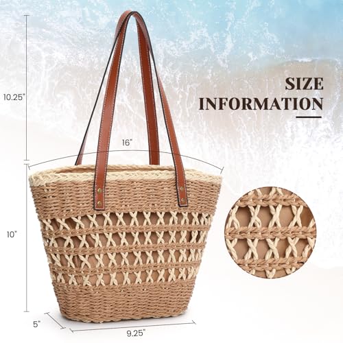 Image of Tavaleu Straw Beach Bags for Women, Tote Handbag Shoulder Bag for Women, Beach Straw Purse Buckets Summer Fashion Hobo Bags