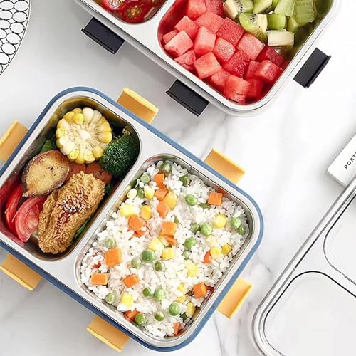 Image of Storescent Lunch Box with Compartment, Leak-Proof BPA Free Stainless Steel for School, Lunch Box for School & Office with a Fork, a Spoon and a Pair of Chopsticks (Blue, 2 Compartment)