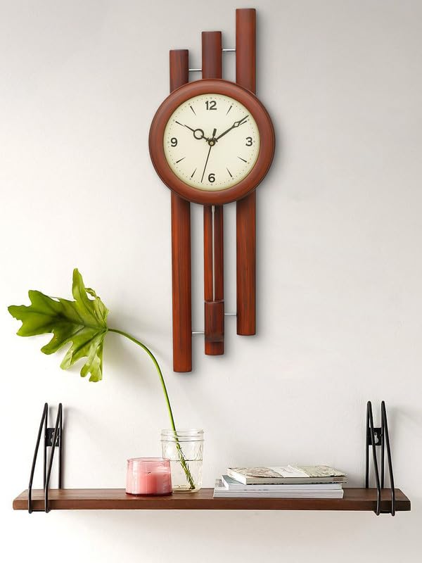CHRONIKLE Decorative Vertical Wooden Case Analog Pendulum Wall Clock for Living Room Home Decorations Office Gifts (Size: 19 x 8.5 x 57.5 CM | Weight: 1190 Gram | Color: Brown)-image-22