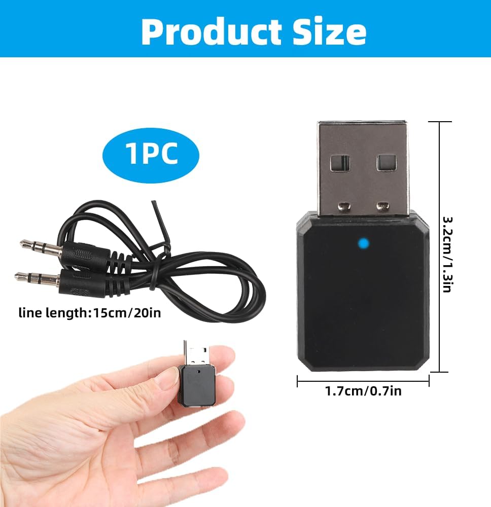 Adaptador USB Bluetooth Auto 5.1 para coche con salida AUX y USB – Receptor Bluetooth Plug and Play con cable de audio de 3,5 mm para altavoces y llamadas manos libres