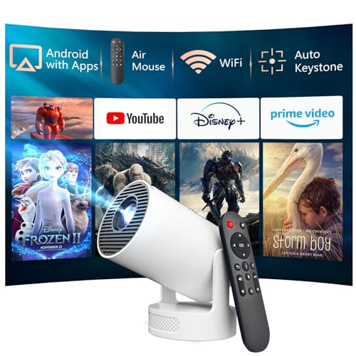 Image of VNEIMQN Mini Projector Android, WiFi Bluetooth 1080P Support Smart Projector with Apps, Auto Keystone, 180° Rotation, Portable Home Outdoor Movie Projector, For Smartphone, Laptop, HDMI Milky Small