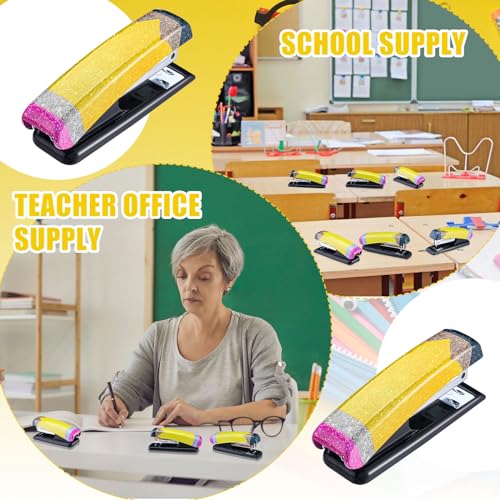 4 Pcs Glitter Pencil Stapler Set Teacher Appreciation Gift Cute Teacher Stapler with 4000 Pcs Staples for Teacher Gift Back to School Valentine Teachers Week Graduation Gift Teacher Desk Supplies
