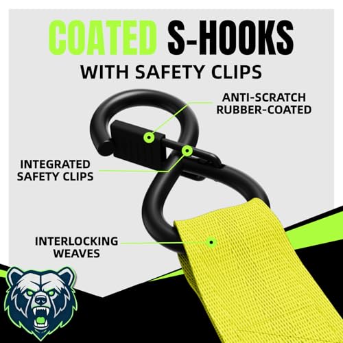 Image of Retractable Ratchet Straps, 4-Pack, 1 Inch x 12 Feet Heavy Duty Tie Downs, 1760lb Break Strength, Self Retracting for Truck, Cargo, Trailer, Motorcycle, ATV, UTV (Yellow, 4pack)