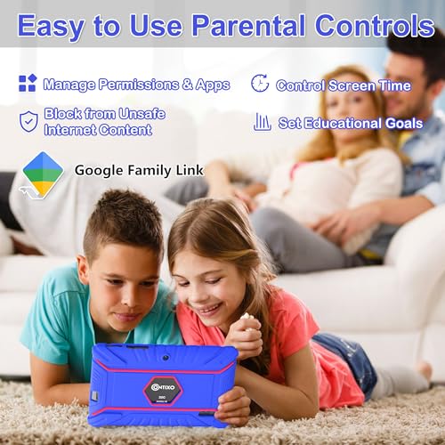 Image of Contixo 7 inch Kids Tablet - V8 Tablet for Kids and Sleeve Bag Bundle, Age 3-7, Learning Tablet for Children with Teacher's Approved Apps, 32GB, Android 11, Parental Controls - Dark Blue (Boy)