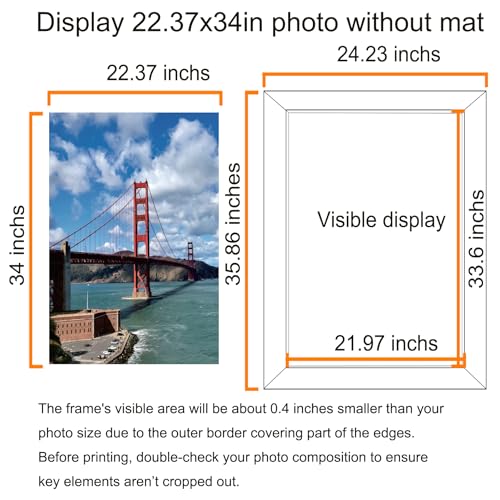 Image of LUCKYLIFE 22.37x34 Picture Frame, Wall Hanging Poster Frames, Display Pictures 22.37 x 34 without Mat, Pack of 2, Black