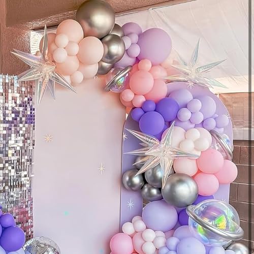 Image of Iridescent Explosion Star Holographic Balloons Star Burst Sparkly Balloons Iridescent Party Decorations Fairy Themed Party Decoration Music Tayloo Birthday Party Decor