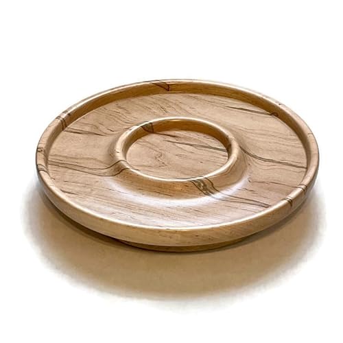 Modern Handmade Maple Wood Chip and Dip Serving Platter, Farmhouse Cottage Round Wooden Party Tray, Gift for New Home