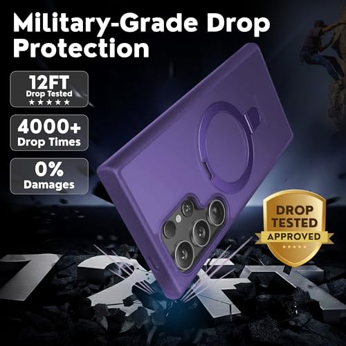 Image of AIBEX Back Cover OStand for Samsung S26 Ultra 5G MagSafe Compatible | Ring Kickstand with Magnetic Alloy Ring Metal | Wireless Charging Support | Scratch Resistant Slim |Armor Protection Case - Purple