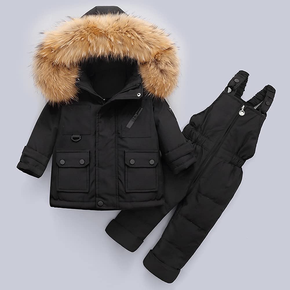 Kinder Unisex Kostüm Daunenjacke Mädchen mit Kapuze + Daunenhose Set Winter Warm 2-teilig Skianzug Jungen