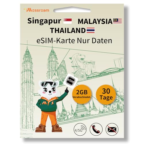 eSIM für Reisen in Singapur, Malaysia und Thailand, Internationale Reisen, 4/5G LTE Prepaid-Tagesplan, 2 GB tägliche Daten, 30 Tag nur globale Reise-eSIM-Karte
