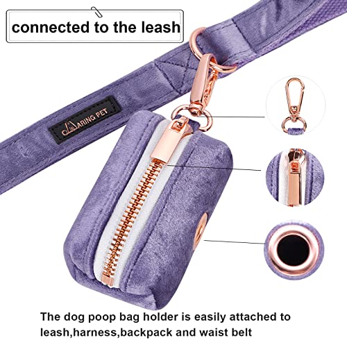 Image of ARING PET Dog Waste Bag Dispenser, Velvet Doggy Poop Bags Holders Attach to Any Leashes, Purple Portable Washable Pet Waste Pouch Dispenser with Metal Zipper