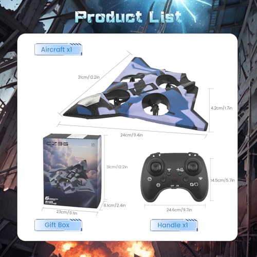 Image of Foam RC Aeroplane for Children with Light, 360 Flip, 2.4 GHz Remote Controlled Aircraft Altitude Hold, Headless Mode, RC Tarpaulin Fighter Plane Remote Controlled Gift for Children 8-16 Years