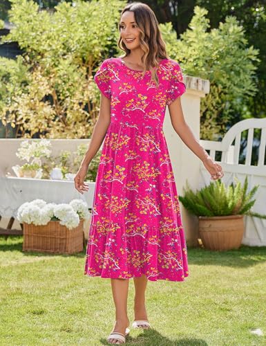 Image of Zeagoo Women Summer Midi A Line Dress Short Sleeve Casual Flowy Tiered Beach Long Sundress with Pockets 2026 Vacation Travel