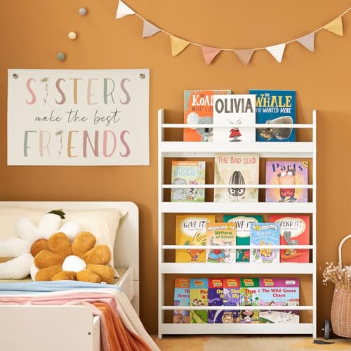 Image of Girls Room Decor, Sisters Make The Best Friends Wildflower Wall Decor Banner Flag for Sisters Room Decoration，Boho Nursery Decor Baby Girls Toddler Kids Bedroom 30x20,girlroom