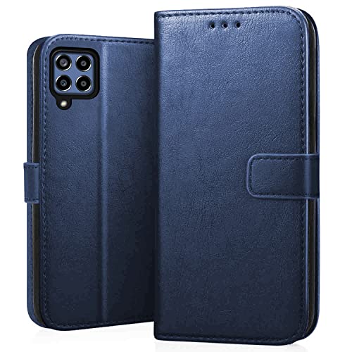 Image of CEDO Flip Cover for Samsung Galaxy M33 (5G) | Leather Finish | Inside Pockets & Inbuilt Stand | Shockproof Wallet Style Magnetic Closure Back Case Flipcover (Blue)