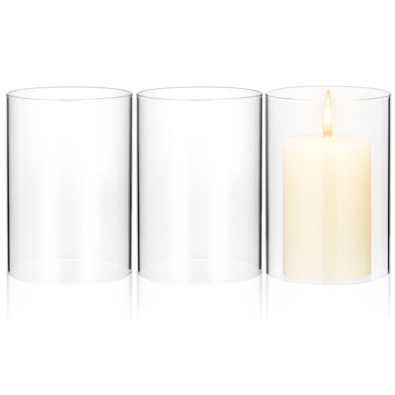 HOMSFOU 3 pezzi per colonna, copertura trasparente, vaso per uragani, estremità del lampadario * cm canna fumaria presa cm forniture fusione cilindro di ricambio cilindrico candela matrimonio
