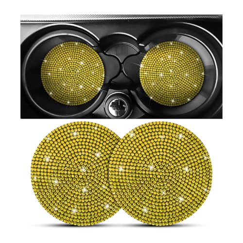 Image of Osilly Bling Car Cup Holder Coaster, 2 Pack Crystal Rhinestone Anti-Slip Insert Coasters, Universal 2.75 Inch Fashion Automotive Cup Mat, Car Interior Accessories Decor Gifts for Women (Yellow)
