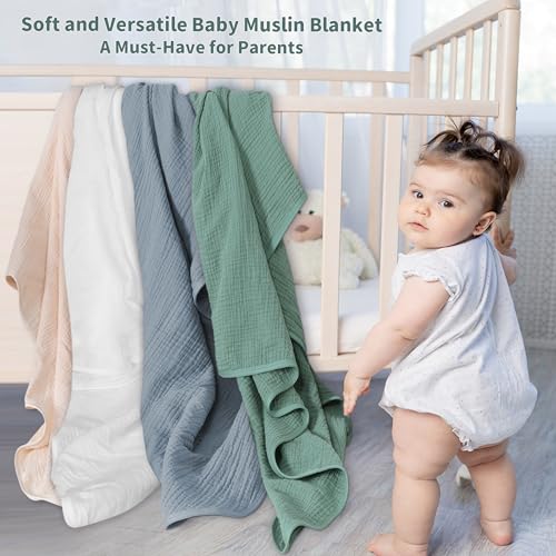Image of Muslin Swaddle Blankets for Newborn, 2 Pack Breathable Soft Receiving Blanket, Large 41 x 41 inches Swaddle Wrap Burping Clothes, Essentials Infant Shower Items. (Beige & Light Gray)