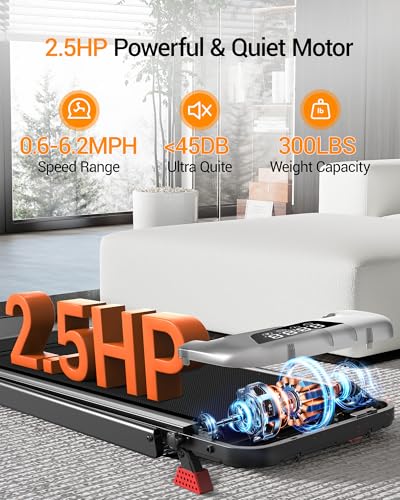 Image of Walking Pad Treadmill with 15% Incline 2.5HP Foldable Under Desk Walking Pad for Home and Offce with Remote Control