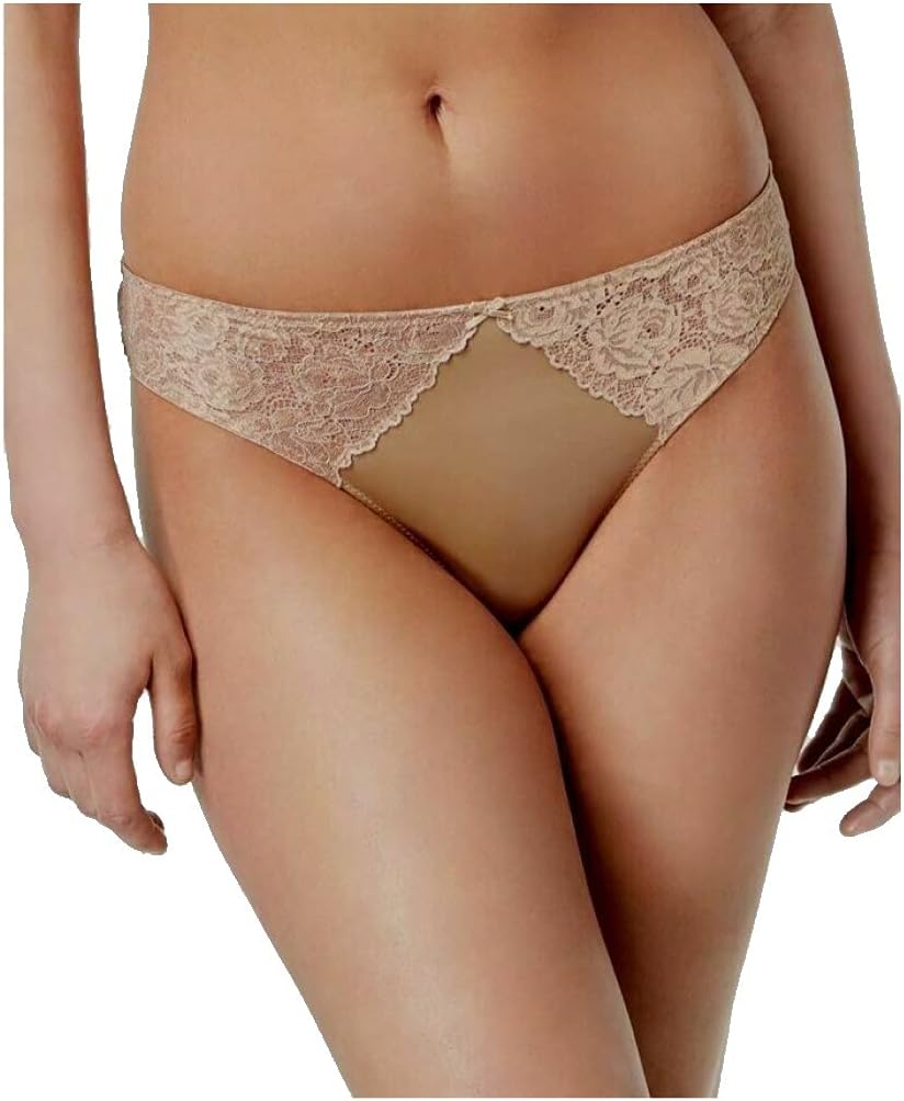 INC International Concepts Women's Lace-Trim Thong(M, Taupe Dream)