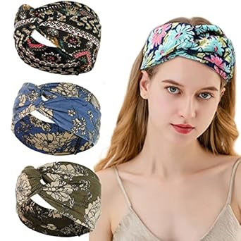 K-Elewon 4 Pack Women Wide Elastic Head Wrap Turban Headband Sports yoga Running Hair Band