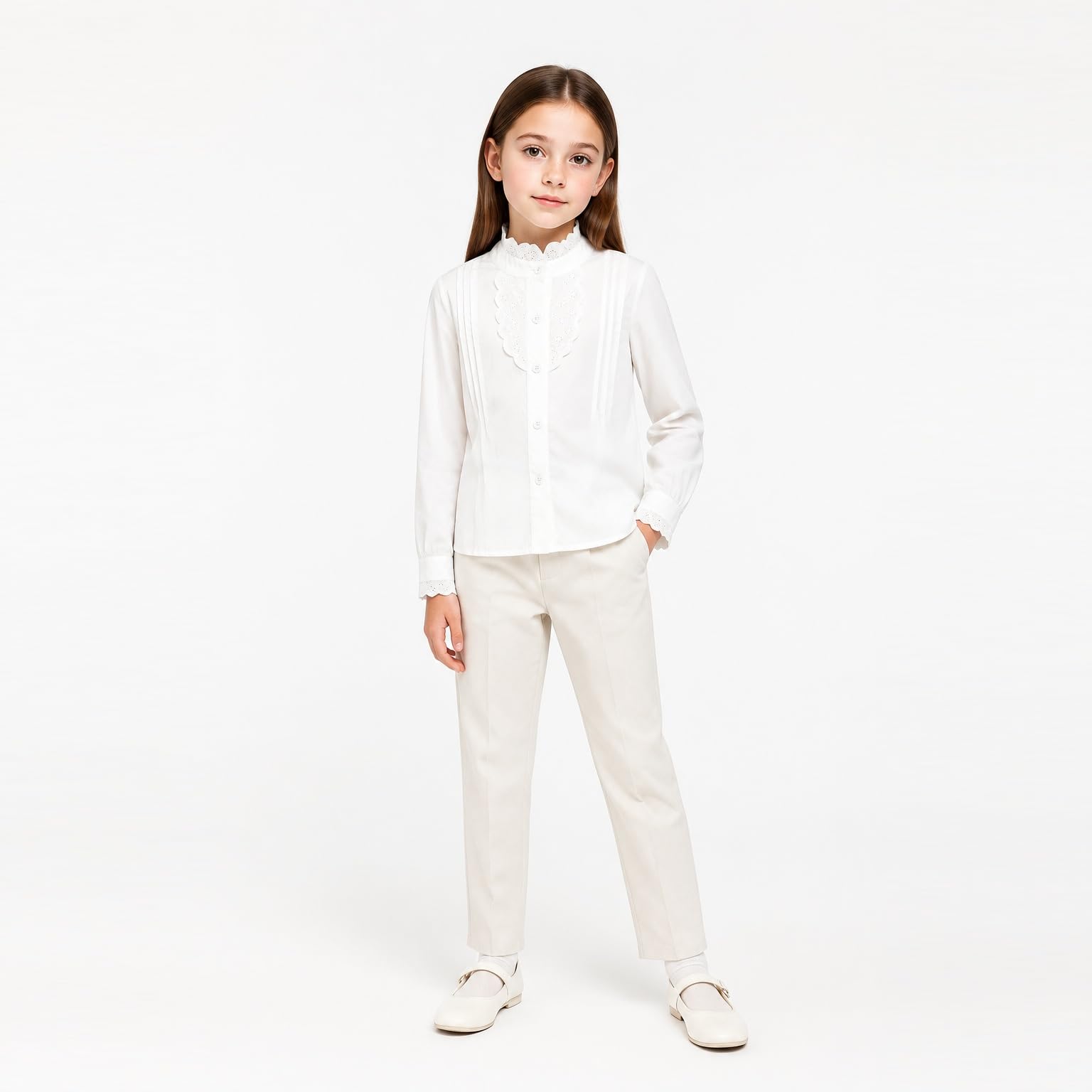 Mud Kingdom Blusa victoriana de algodón con volantes y botones para niñas pequeñas de 3 a 11 años