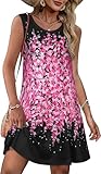 elescat Floral Dress for Women Sleeveless Pockets Sundresses Casual Flowy Beach Dresses(Black Pink Floral, L)
