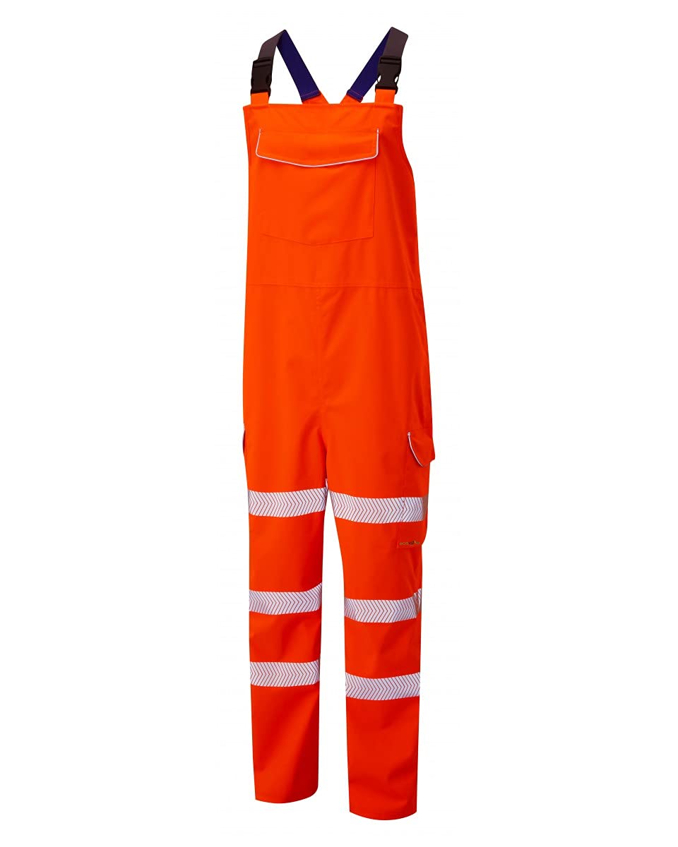 Leo Workwear Men's Orange Leo Northam High Visibility Waterproof Breathable Iso 20471:3 Work Bib & Brace