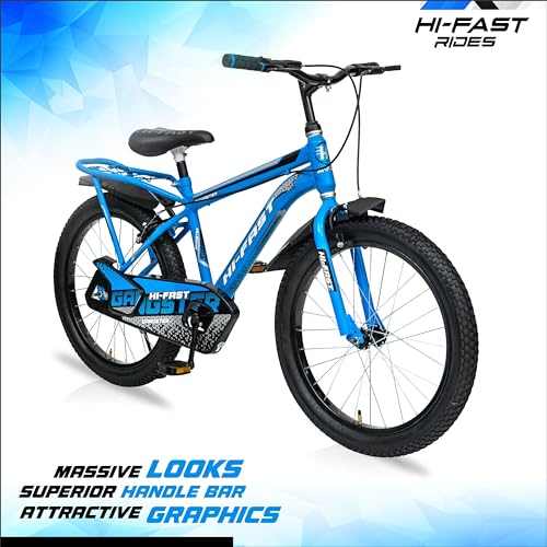 Image of HI-FAST Gangster 20T Cycle for Boys & Girls 7 to 10 Years with Tyre-Tube & Side Stand (Semi-Assembled) (Blue) 20 Inches,Road Bike, Rigid
