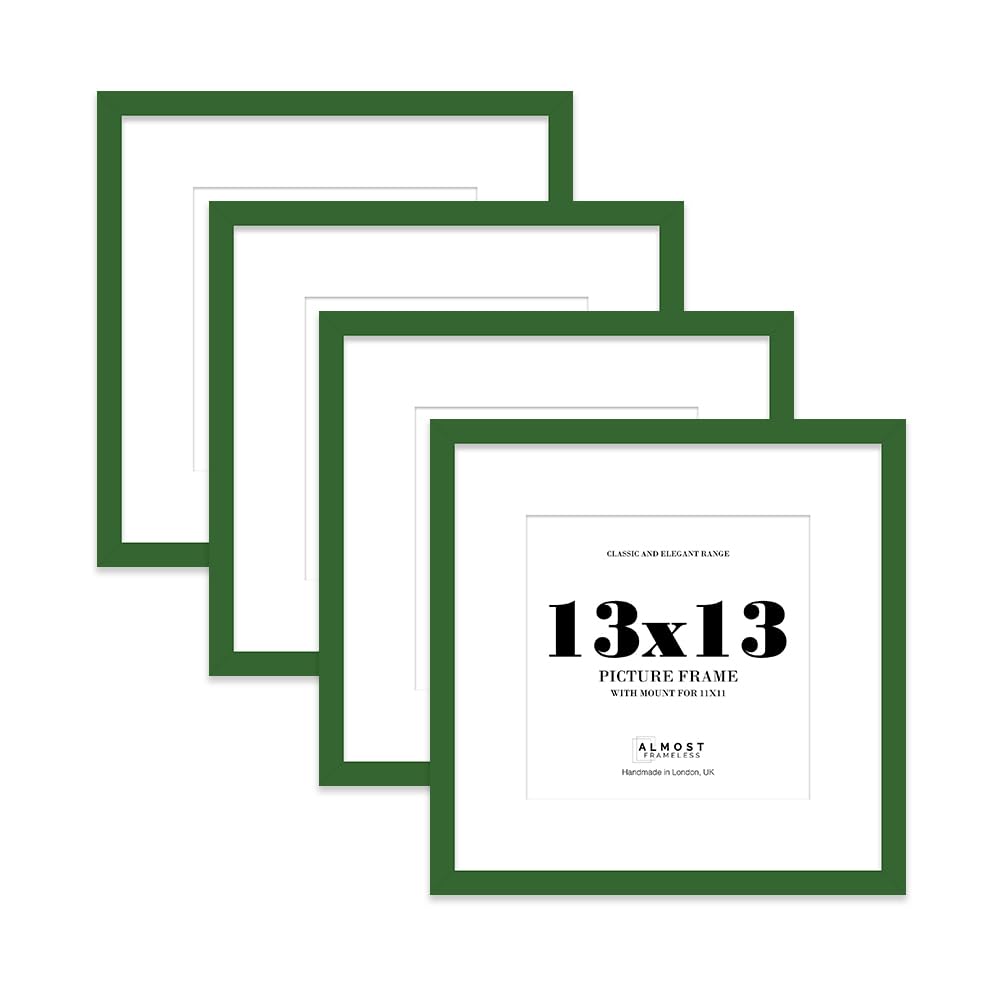 13x13 Green Picture Frame with Mount for 11x11 Photos, Prints - Modern Square Wall Frame, Set of 4
