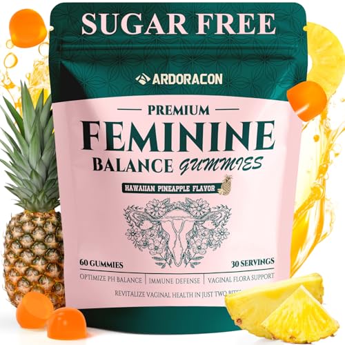 ARDORACON Premium Feminine Balance Gummies for Womens, Women's Vaginal Probiotics with Vitamin C for Immune Support,Vegan|Gluten-Free| Sugar-Free Pineapple Ph Balance Gummies,60 Ct